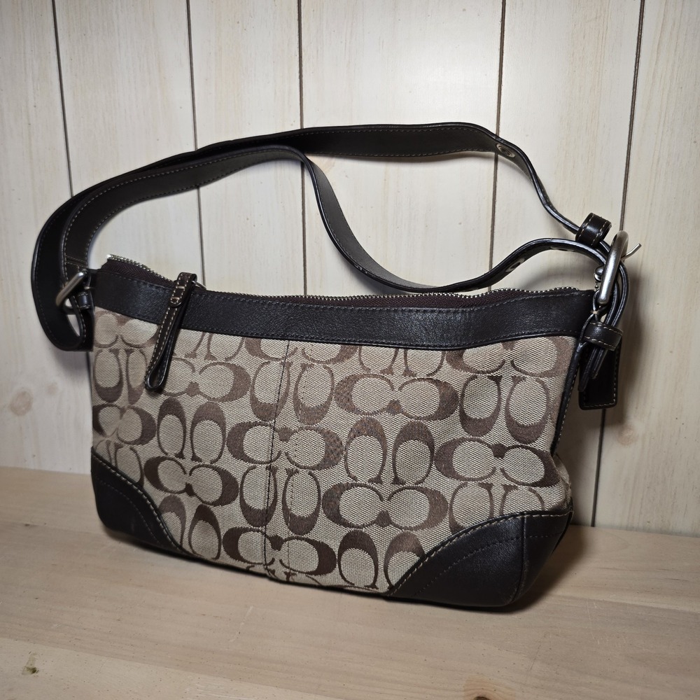 Coach Y2K Signature Canvas Shoulder Crossbody‎ Bag  Brown Gray F13012 East West